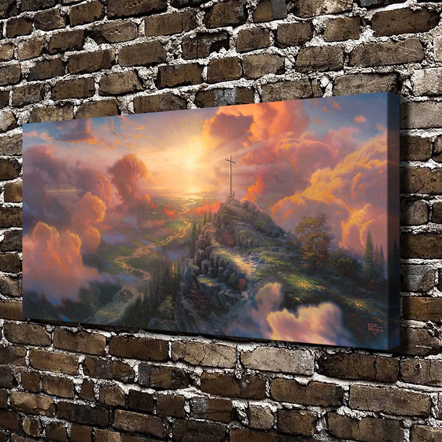 H1115 Thomas Kinkade The Cross Scenery, HD Canvas Print Home decoration Living Room Bedroom Wall pictures painting