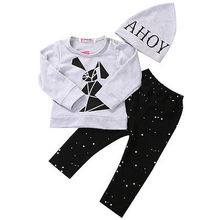 2016 New Toddler Clothing Set Baby Boy Girl Rabbit Long Sleeve T shirt Pants Hat 3pcs
