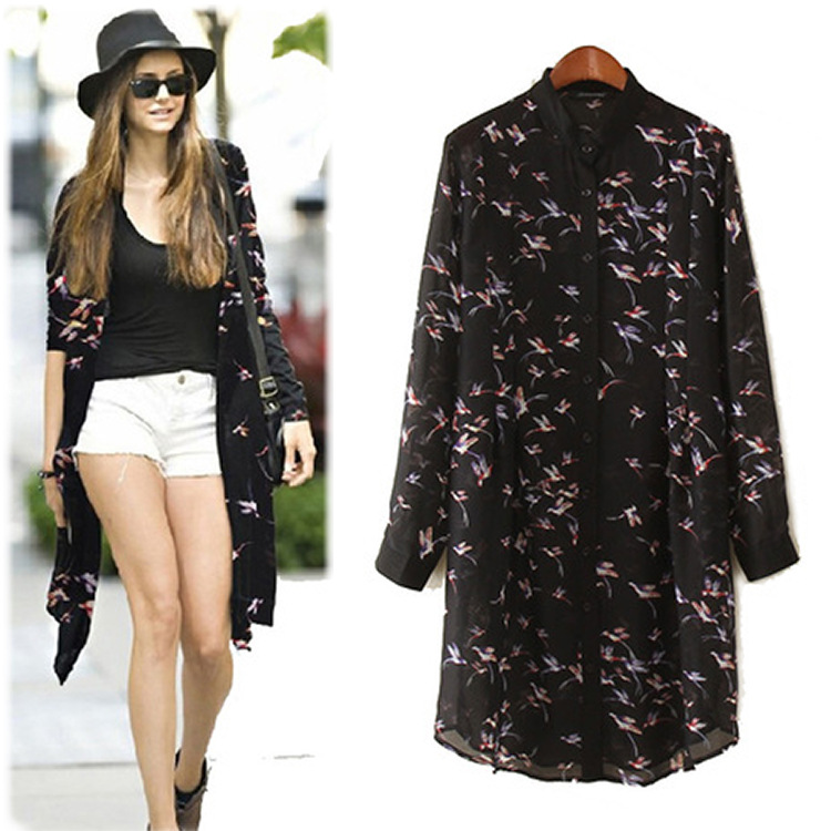 the wind in the summer of 2015 bird print silk chi...