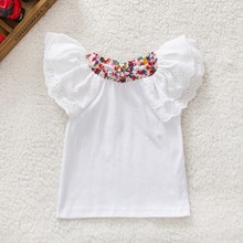 New fashion Floral Collar T shirts Baby Girls Short Sleeve Tops Cute Blouse Shirts 0 2Y