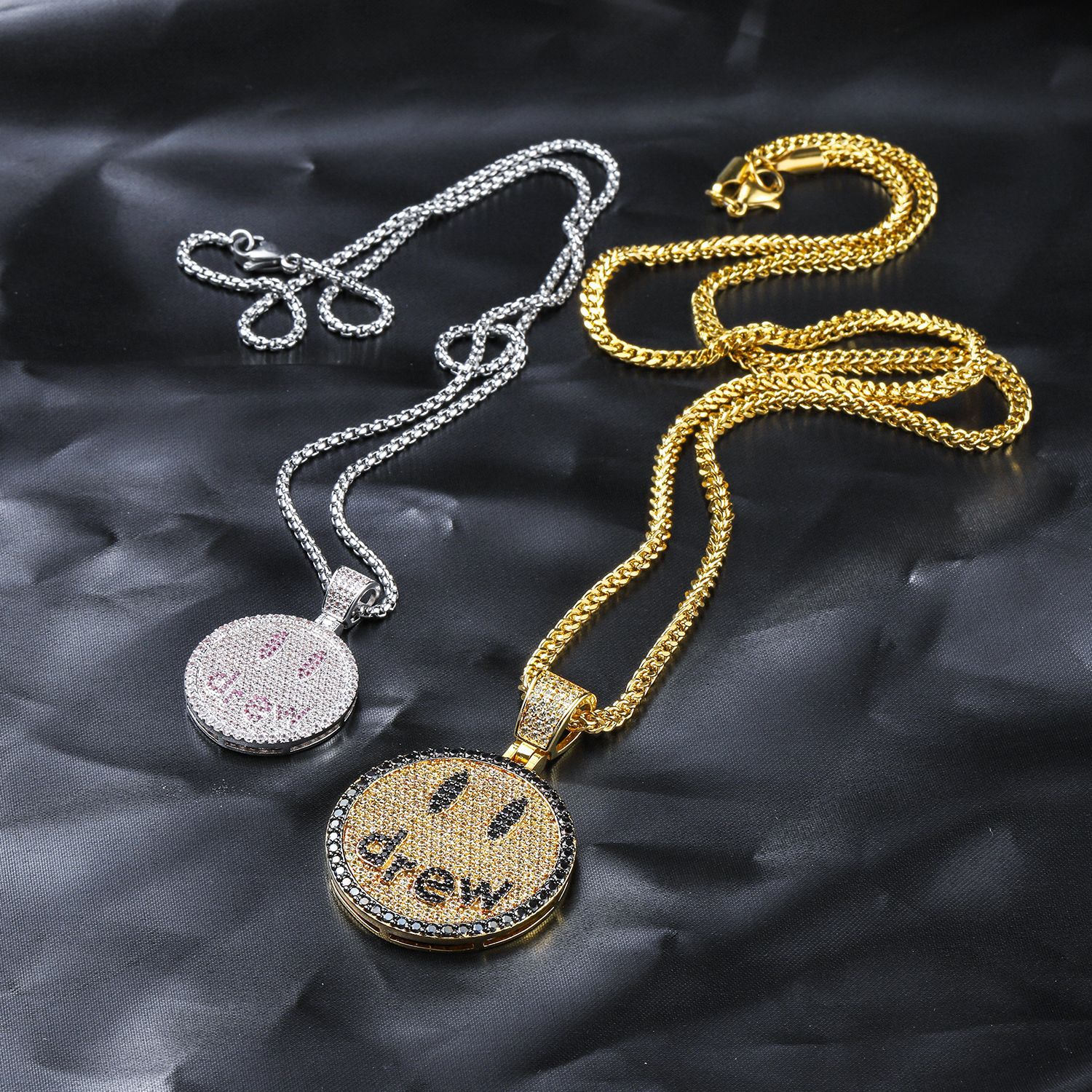 Hip Hop Iced Out Bling Drew Andrew Pendant Name Smile 18K Gold Plated Chain  Necklace Boyfriend Couple Gift Justin Bieber Style