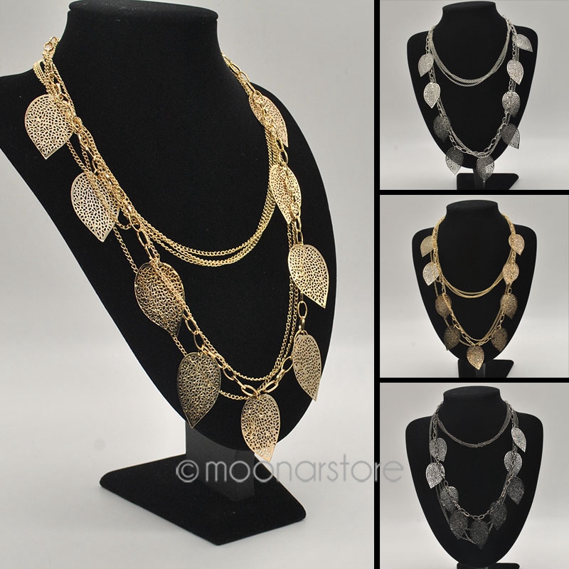Hot European and American Style Vintage Leaves Multi layer Alloy Bohemia Long Necklace Fashion Jewelry zx