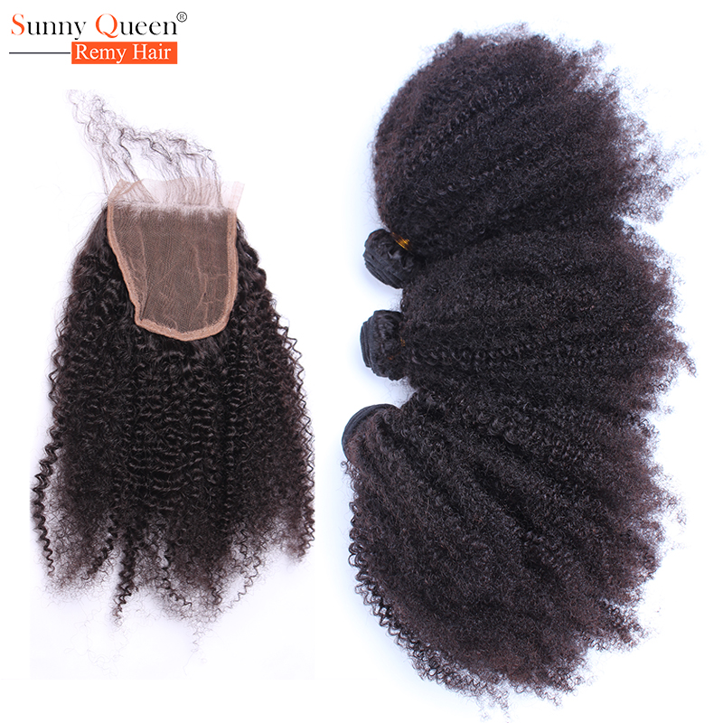 4 Bundles with Closure 6A Malaysian Afro Kinky Curly Virgin Hair with Closure Rosa Queen Hair Products with Closure