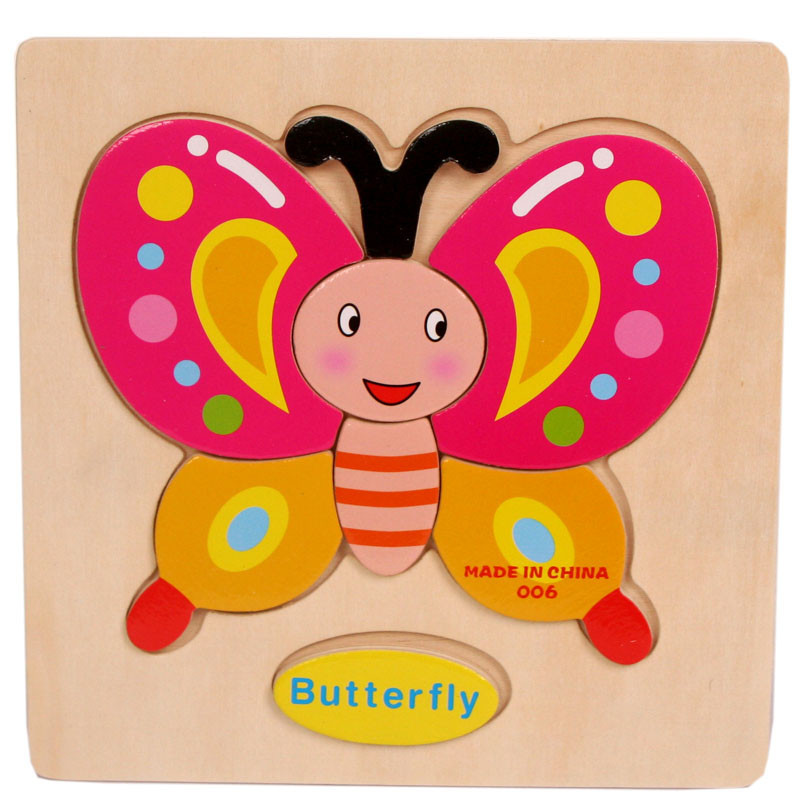 Toys For Children Wooden Butterfly Cartoon Animals Three-dimensional Children Educational Toys Puzzles Jigsaw Puzzle