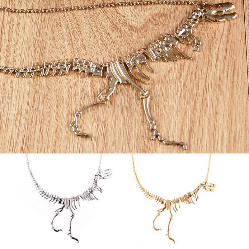 Cool Walking Dinosaur Bones Skeleton Pendant Necklace Metal Skull Chain