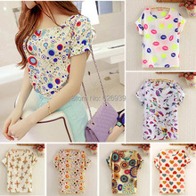 2015 Fashion Top Casual Chiffon Print Summer Blouse Women Tops New Brand Loose t shirt women