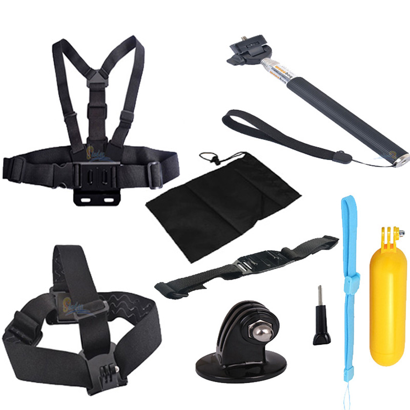 Remote Wrist Strap+Helmet Extention Kits Mount+Chest Belt+Head Strap+Bobber Monopod For ALL Gopro Hero 4 3 SJ4000 Accessories