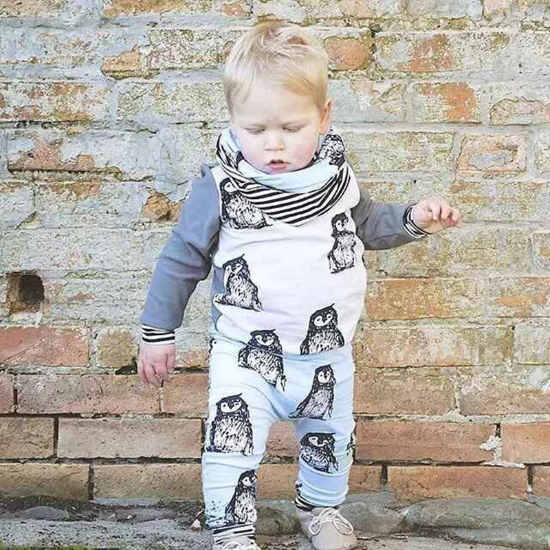 2016 New Spring Baby Clothing Sets 2pc Suits Boy Penguin Long Sleeve