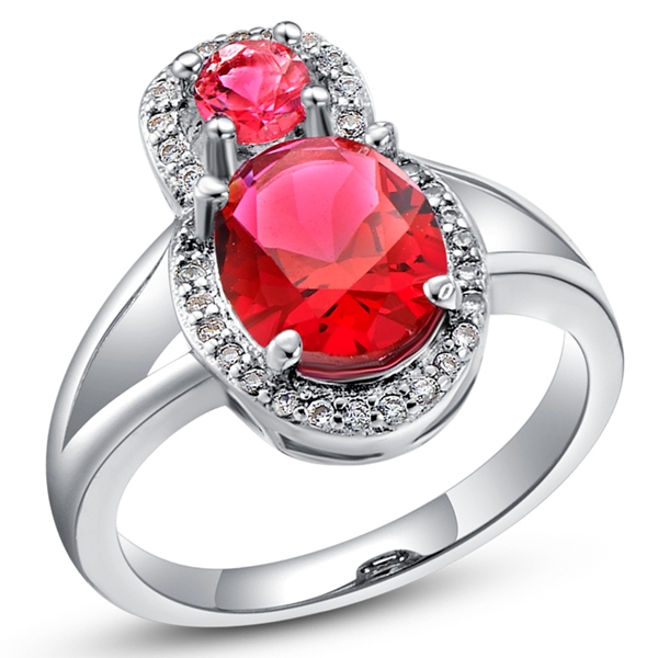 Fashion Red Purple Blue Double Simulated Diamond Bijoux 925 Silver Ring for Women Micro Pave Diamante
