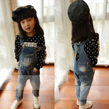 2015 New Arrival Girls Denim Overalls Brand High Quality Girls Overall Jeans Spring Autumn Kids Jumpsuit