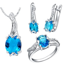 2016 sterling-silver-jewelry Items Luxurious Water Drop Pink Blue Purple Crystal Jewelry Items 925 Sliver Earrings/Pendant/Necklace/