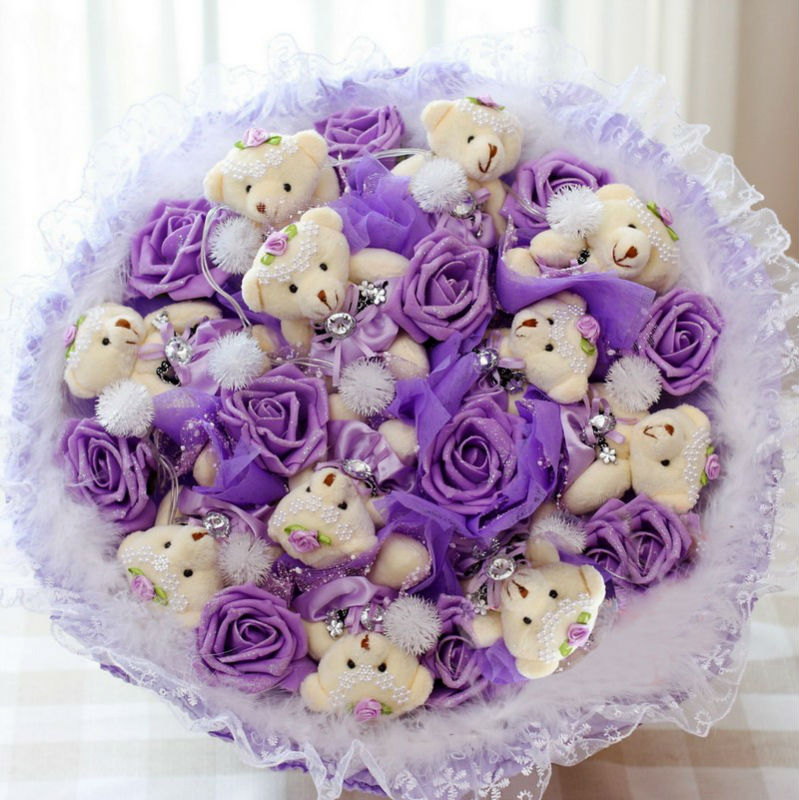 diameter 14 inch 11 teddy bears with 11 purple flowers diameter 14 inch 11 teddy bears with 11 purple flowers