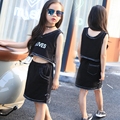 2016 New summer Kids Girls jeans dress sets children clothing kids cotton vest Top jean skirts