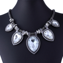 Anti Silver Plated Vintage Jewelry Waterdrop Big Crystal Statement Choker Retro Pendant Necklace For Ladies XL5157