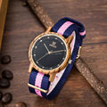 Uwood Women Zebra Sandal Wood Watch Nylon Band Fashion Wooden Watch With Multi Color Striped Band