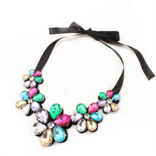 YANA Jewelry 4 Colors Trendy Fashion Flower Bib Necklaces Statement rhinestone Necklaces & pendants For Woman 2015 New