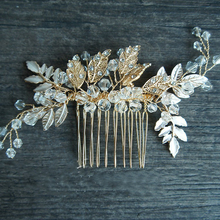 Handmade Vintage Bridal Gold Leaf Hair Comb Wedding Accessories Rhinestone Headpiece Women Party Headdress Combs