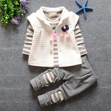 2016 new fashion baby flower girls coat striped t shirt pants 3pcs set children free