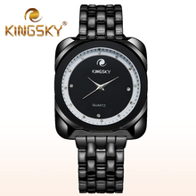 2015 KINGSKY Cool Black Square Fashion Women Dress Quartz Watch Female Relogio Masculino Diamond Luxury Wrist