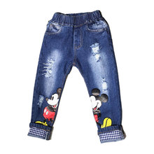 2016 Spring/Autumn Children Jeans Clothes Baby Boys Girls Pants Cartoon Pattern Hole Cotton Denim Jeans Kids Casual Trousers