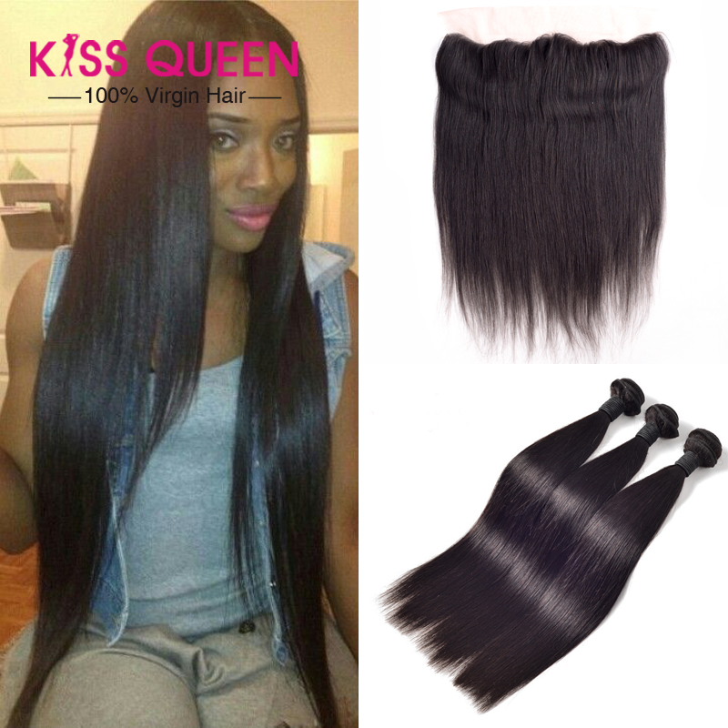 Virgin Brazilian Straight Hair With Closure Ear To Ear Lace Frontal Closure With Bundles Top Mink Brazilian Hair With Closure