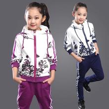 clothing set 2016 Spring Girls Clothes Jacket Floral Zipper Kids Hoodies+Pants Kids Tracksuit For Girls Clothing Sets Sport Suit