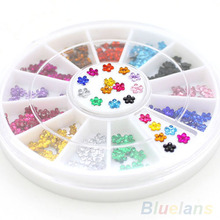 200 Pcs Nail Art 12 Colors Crystal Glitter Rhinestone Flower Manicure Wheel Studs 4BCM
