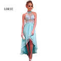High Low Prom Dress Cheap A Line High Neck Beaded Chiffon Evening Backless Party Gown for
