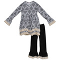 Vintage Fall Winter Children Clothes Long Sleeve Lace Ruffle Top and Black Pants Cotton Boutique Girl