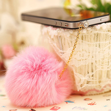 2014 New Rabbit Fur Dust Plug Fashion Mobile Phone Dust Plug  3.5mm Earphones Hole Cell Phone Accessories