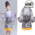 Children Dress Slim Flare Sleeve Girls Dresses Summer England Style Landscape Painting Flower Girl Dresses Wedding