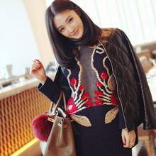 The 2015 winter women’s new hand knit sweater embroidered turtleneck long sleeved Pullover Sweater long sweater