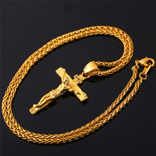 Gold Chain For Men Jesus Piece Trendy 18K Gold Plated Stainless Steel INRI Crucifix Cross Necklace