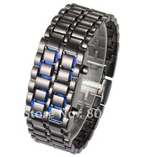 Holiday sale Creative LAVA style Iron Samurai blue light black band watch men Led digital Watch CM051