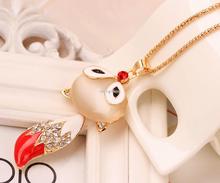 Beauty Sexy Fox Pendant Crystal Necklace 18k Gold Long Chain 2015 Women New Fashion Brand Jewelry