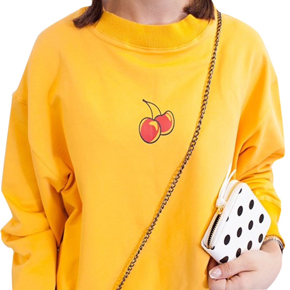 Small fresh retro all-match cherry stamp loose and long sleeve hoodies3