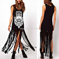 Plus Size women summer dress 2015 Tassel Long Dress Cotton Casual Punk maxi Dress Sleeveless Straight