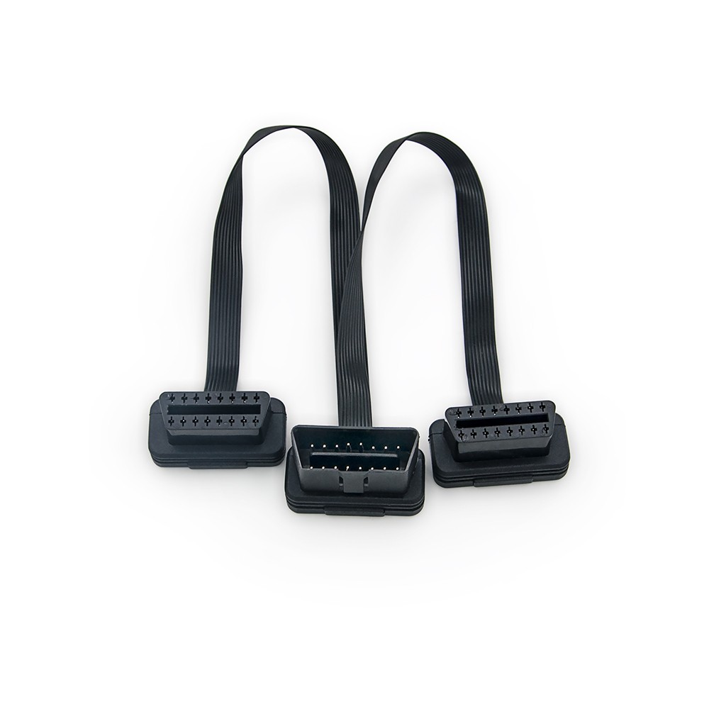 OBD2 16 Pin Flat + Thin Male To dual Female Extension Cable.