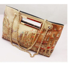 New 2015 Women Leather Messenger Bags City Graffiti Handbag Lady Fashion Wild Handbags Printing Chain Desigual