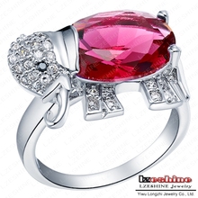 Cute Animal Ring Fancy Real Platinum Plated Elephant Rings Inlay Imitation Ruby Diamond WX-RI0129