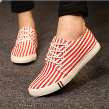 New Brand Stripe Low Top Women Summer Canvas Shoes Fashion Flats Sneakers Comfortable Lace Up Student