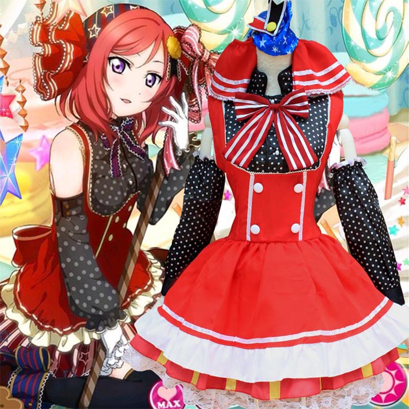 Love Live! School Idol Project Maki Nishikino Cosplay Costume Candy Girl Dress Japnese Maid Costume Polka Dots Lovely Costume