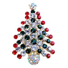 Multi-Colored Crystal Christmas Tree Brooch Pin Christmas Gift