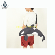 Black Killer Whale Bag Colorful Ocean Fish Messenger Bag Creative 3D Fish Sling Bag
