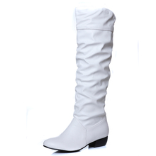 2016 Sexy Winter Over The Knee Botas Mujer Med Heels Women’s Shoes Pleated Sapatos Mulher Solid Slip On Female Shoe