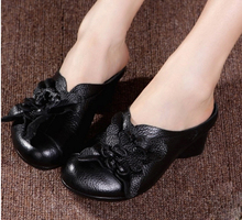 2015 Women Shoes Sandals Handmade Personality Flower Genuine Leather Slippers