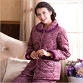 New 2016 Winter More Female Middle aged Mother Warm Cotton Pajamas Household Take Three Layers Coral