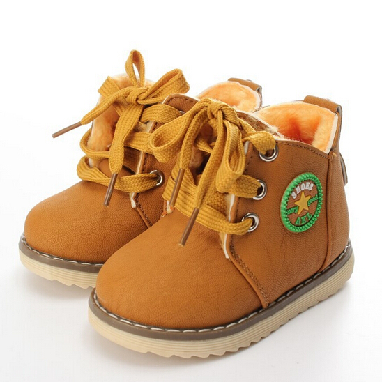 NEW 2015 Children Martin boots Autumn Winter With plush Snow boots PU leather Boys Girls shoes