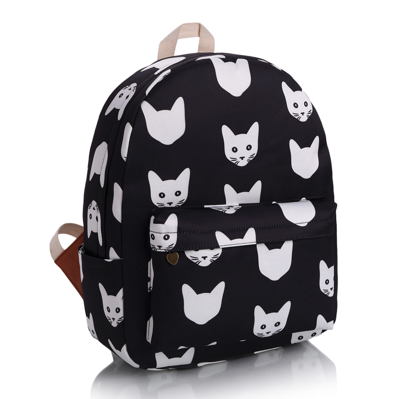 2 ColorsFashion Leisure Canvas Knapsack Cute Black And White Cat Backpack Guaranteed Quality Japan and Korean