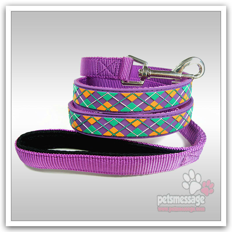 Dog Pet Diamond Pattern Leash PVC Nylon Leather Dog Collars Leshes Led Collar Leash Set Free Shipping Wholesale MOQ 12pcs/lot